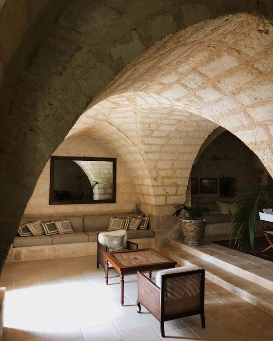 The vaulted sitting room in late afternoon