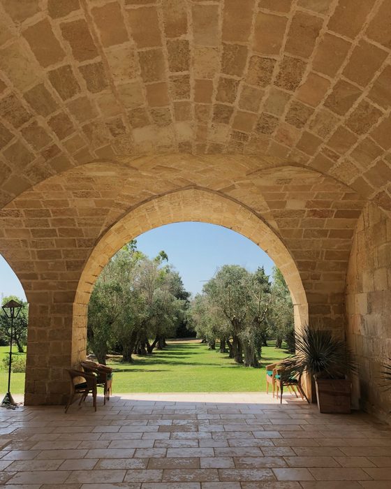 The loggia, open to the olive grove