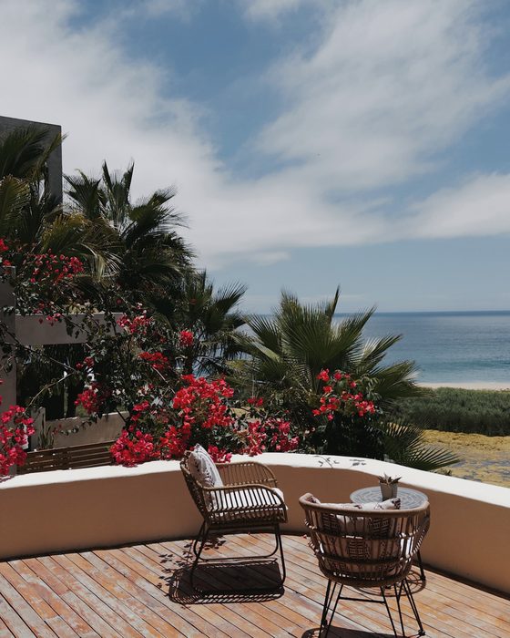 Planted terrace with bougainvillea above the beach