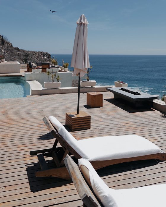 The pool deck and the coast beyond
